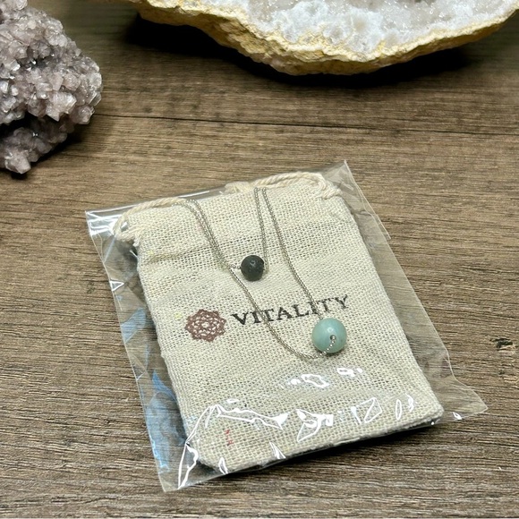 Silver Tone Iron Chain Lava Rock And Amazonite Diffuser Necklace - Picture 4 of 4